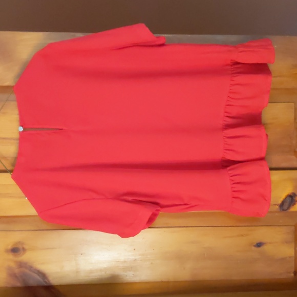 TWIK* babydoll peplum short sleeve round neck keyhole button close blouse - Picture 2 of 11